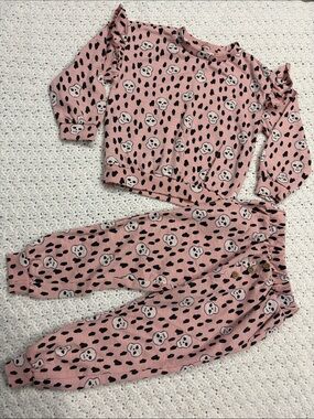 Jessica Simpson Pink Skull 💀Print Kids Ruffle Details Pajama Set Girls Size 4 !